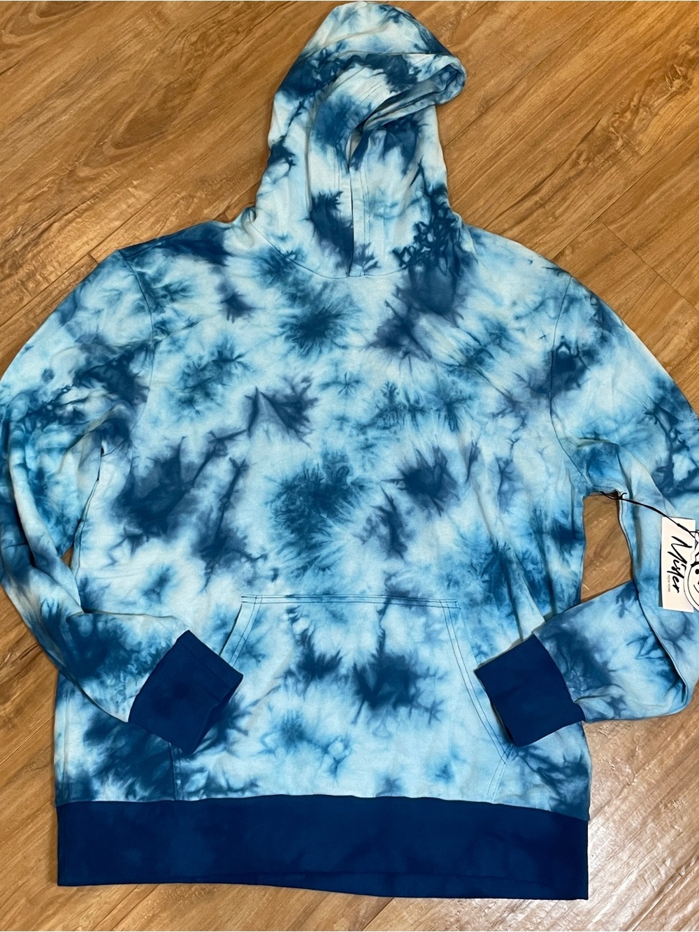 NEW W/TAGS Mr. Swim Stone Wash Ocean Combo Tie-Dye Hoodie, Navy, Teal, White, XL